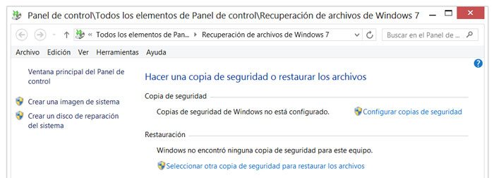 Crear una copia de seguridad o restaurar una existente en Windows 8