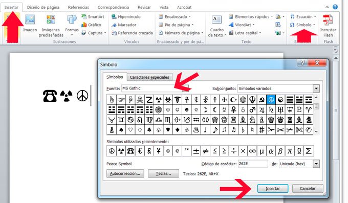 Insertar símbolos y signos en Microsoft Word