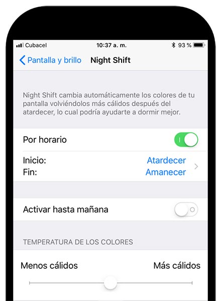 Activar Night Shift o el Modo nocturno en el iPhone