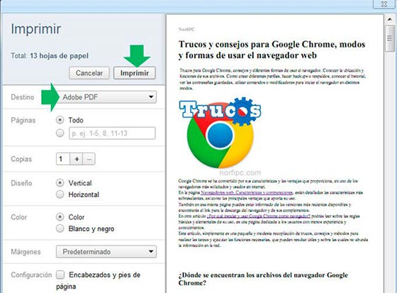 Como convertir una página web en un archivo PDF con Google Chrome