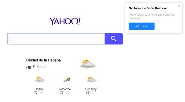 Pagina de inicio del buscador Yahoo