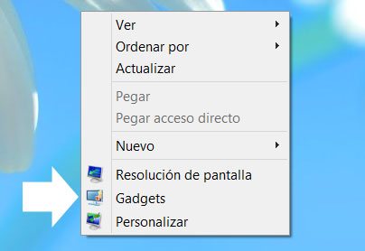 Abrir la herramienta Gadgets en Windows 8