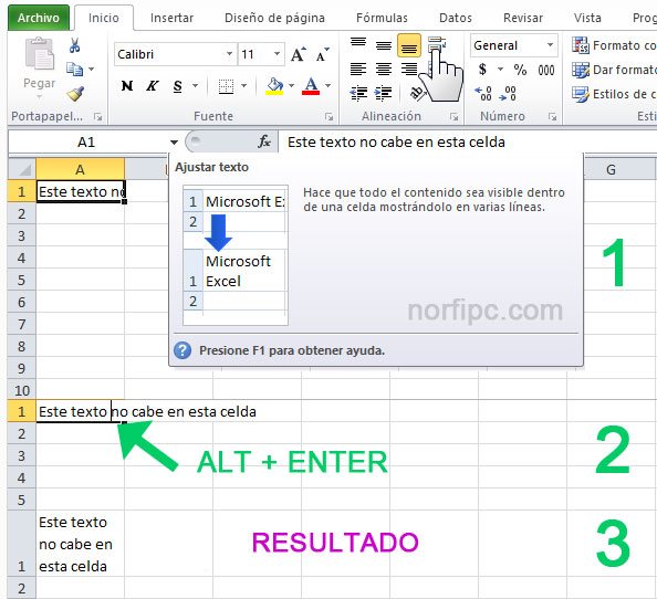 Dos opciones de ajustar el texto en una celda de Excel