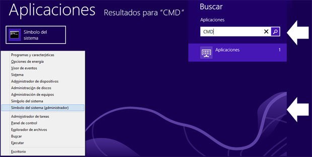 Dos formas de abrir la consola de CMD en Windows 8