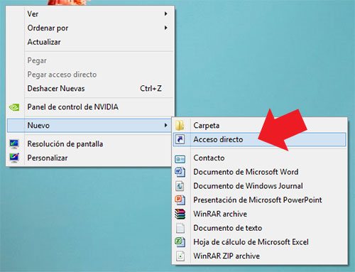 Crear acceso directo en el escritorio de Windows