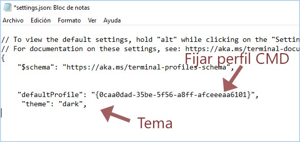 Establecer perfil de CMD como predeterminado en la aplicación Terminal de Windows