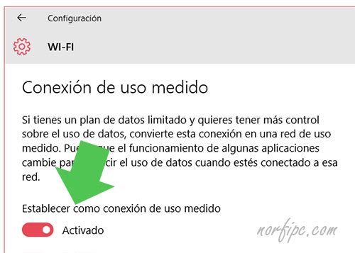Activar Conexión de uso medido en la Wi-Fi en Windows 10