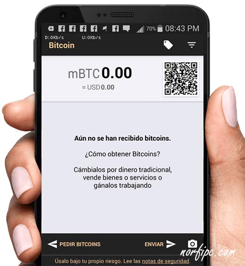 Captura de la aplicación móvil Bitcoin Wallet