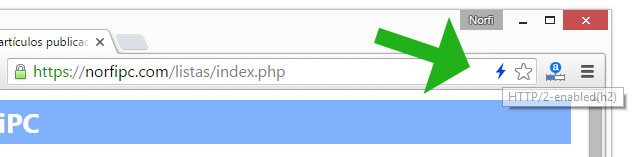 Extension en el navegador Google Chrome que indica si un sitio emplea el protocolo HTTP/2, SPDY o HTTP 1.1