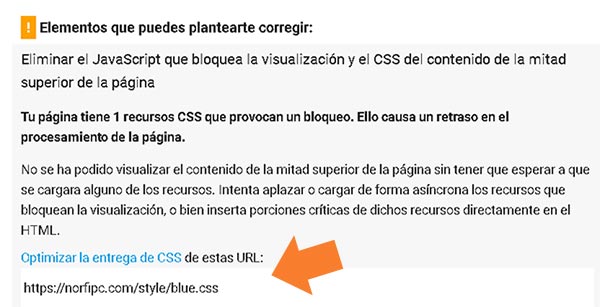 Sugerencia de PageSpeed Insights a causa del bloqueo de un archivo de estilo CSS externo