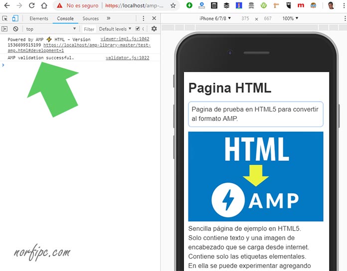 Validar página AMP con el navegador Google Chrome